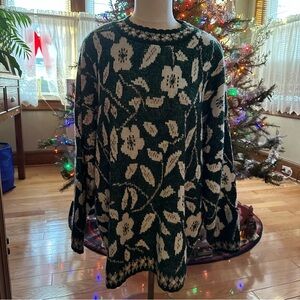 Womens Trimmings Vintage Christmas Sweater 22W Sparkle Green White Poinsettia